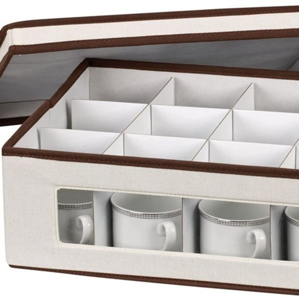 Household Canvas Storage Box for Tea Cups & Mugs.